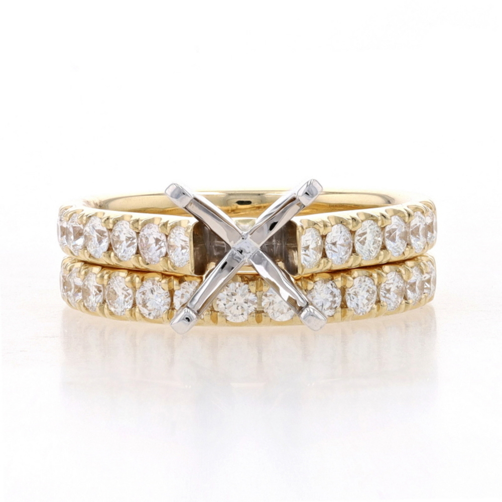Yellow Gold Semi-Mount Engagement Ring & Wedding Band -18k 1.58ctw Fits ~7-7.5mm